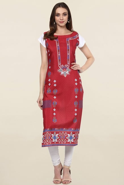 Ziyaa Red Printed Crepe Kurta Ziyaa Red Printed Crepe Kurta