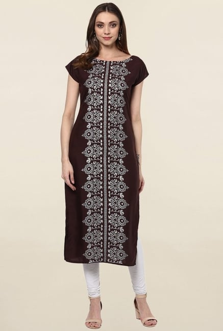 Ziyaa Brown Printed Crepe Kurta Ziyaa Brown Printed Crepe Kurta