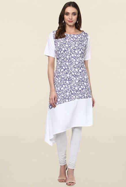 Ziyaa Purple Floral Print Crepe Kurta Ziyaa Purple Floral Print Crepe Kurta