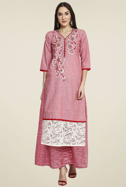 Aujjessa Red Khadi Palazzo Set Aujjessa Red Khadi Palazzo Set