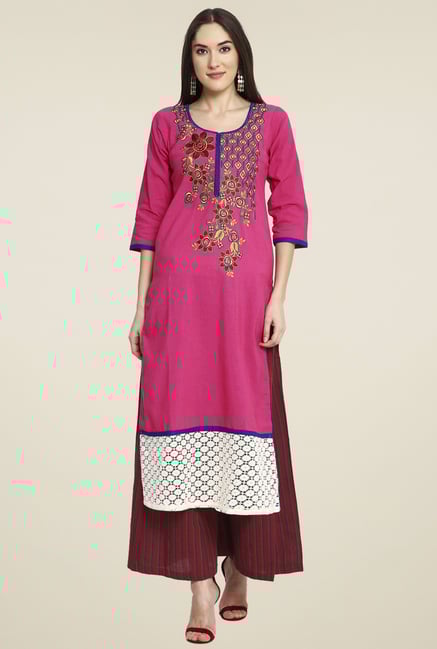 Aujjessa Fuchsia Embroidered Palazzo Set Aujjessa Fuchsia Embroidered Palazzo Set