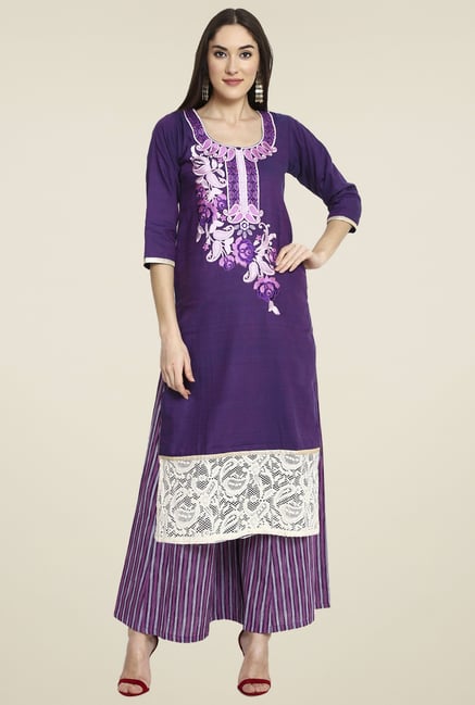 Aujjessa Purple Embroidered Palazzo Set Aujjessa Purple Embroidered Palazzo Set