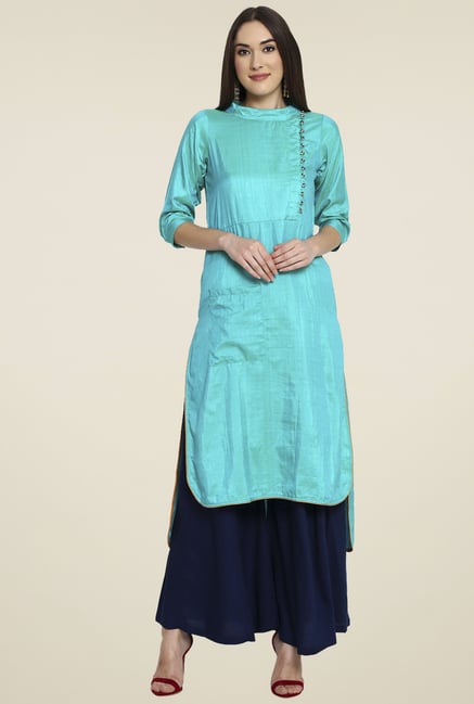 Aujjessa Turquoise 3/4th Sleeves Palazzo Set Aujjessa Turquoise 3/4th Sleeves Palazzo Set