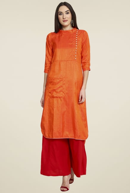 Aujjessa Orange 3/4th Sleeves Palazzo Set Aujjessa Orange 3/4th Sleeves Palazzo Set