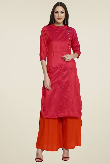 Aujjessa Fuchsia 3/4th Sleeves Palazzo Set Aujjessa Fuchsia 3/4th Sleeves Palazzo Set