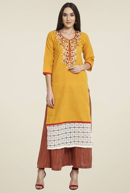 Aujjessa Mustard Khadi Palazzo Set Aujjessa Mustard Khadi Palazzo Set