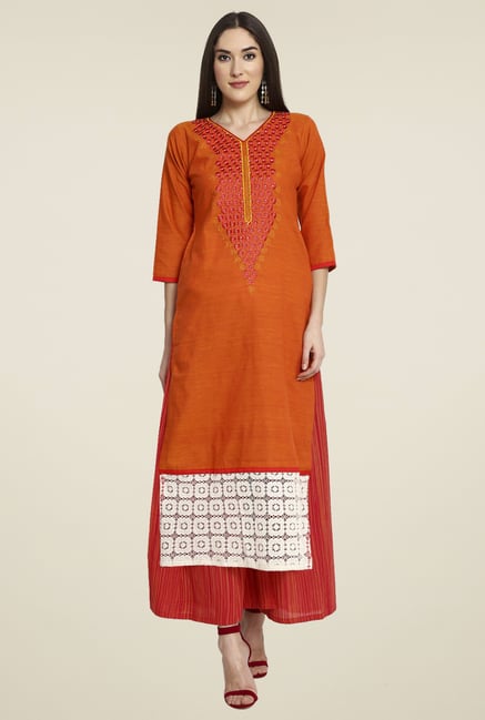 Aujjessa Orange Khadi Palazzo Set Aujjessa Orange Khadi Palazzo Set