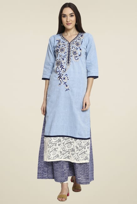 Aujjessa Blue Embroidered Palazzo Set Aujjessa Blue Embroidered Palazzo Set
