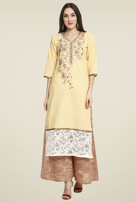 Aujjessa Cream Embroidered Palazzo Set Aujjessa Cream Embroidered Palazzo Set