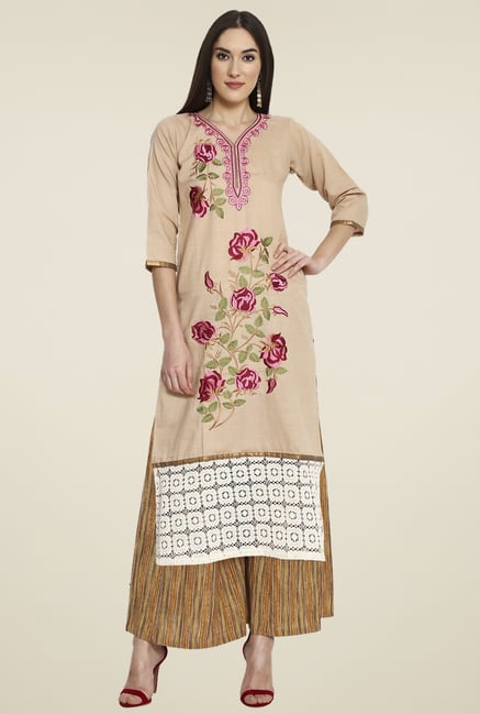 Aujjessa Fawn Regular Fit Khadi Palazzo Set Aujjessa Fawn Regular Fit Khadi Palazzo Set