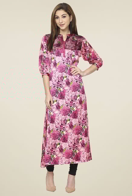 Aujjessa Fuchsia Band Neck Kurta Aujjessa Fuchsia Band Neck Kurta