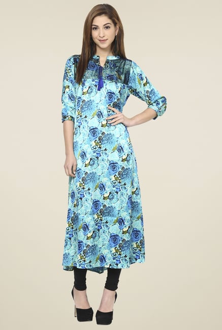 Aujjessa Blue Band Neck Kurta Aujjessa Blue Band Neck Kurta
