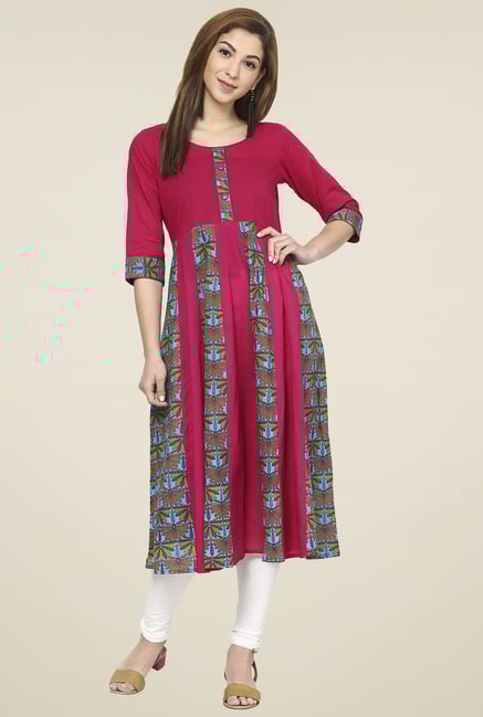 Aujjessa Red Cotton Anarkali Kurta Aujjessa Red Cotton Anarkali Kurta