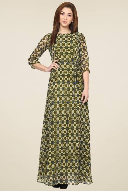 Aujjessa Olive Boat Neck Maxi Dress Aujjessa Olive Boat Neck Maxi Dress
