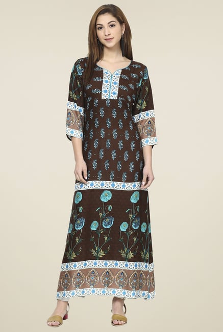 Aujjessa Brown & Turquoise Regular Fit Kurta Aujjessa Brown & Turquoise Regular Fit Kurta