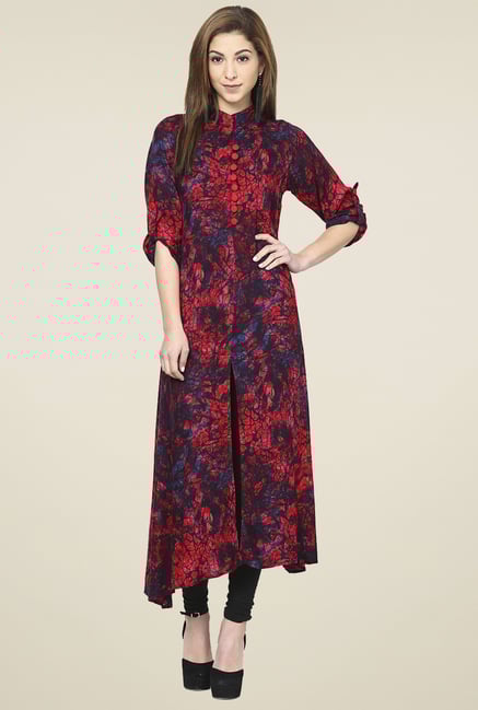 Aujjessa Red & Navy 3/4th Sleeves Kurta Aujjessa Red & Navy 3/4th Sleeves Kurta
