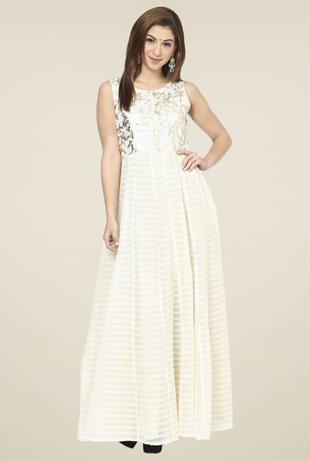 Aujjessa Off-White Round Neck Maxi Dress Aujjessa Off-White Round Neck Maxi Dress