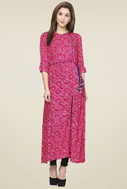 Aujjessa Fuchsia Regular Fit Printed Kurta Aujjessa Fuchsia Regular Fit Printed Kurta