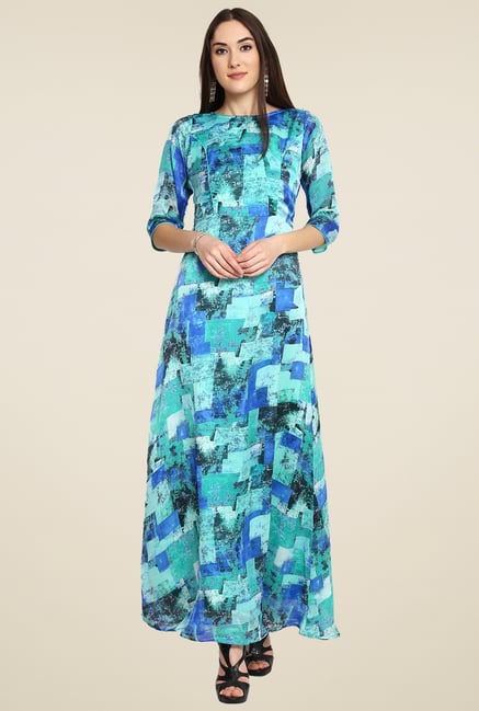 Aujjessa Turquoise Printed Maxi Dress Aujjessa Turquoise Printed Maxi Dress