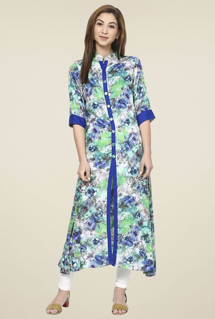 Aujjessa White & Blue Regular Fit Kurta Aujjessa White & Blue Regular Fit Kurta