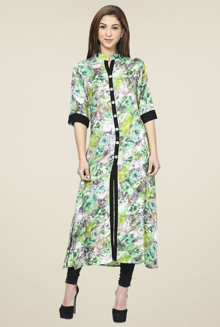 Aujjessa White & Sea Green Regular Fit Kurta Aujjessa White & Sea Green Regular Fit Kurta
