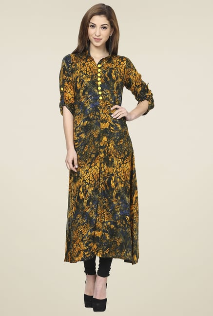 Aujjessa Mustard & Navy Regular Fit Kurta Aujjessa Mustard & Navy Regular Fit Kurta