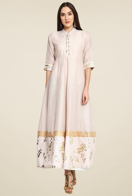Aujjessa Beige 3/4th Sleeves Dress Aujjessa Beige 3/4th Sleeves Dress
