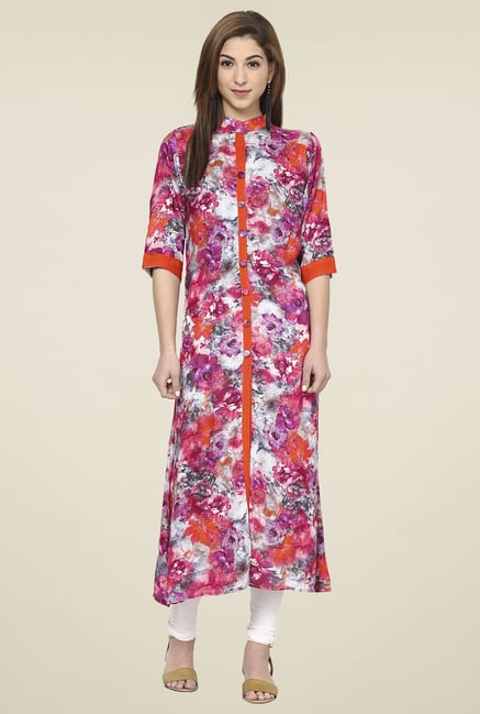 Aujjessa White & Pink Regular Fit Kurta Aujjessa White & Pink Regular Fit Kurta