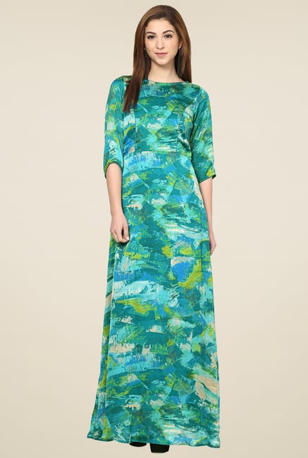 Aujjessa Sea Green 3/4th Sleeves Maxi Dress Aujjessa Sea Green 3/4th Sleeves Maxi Dress