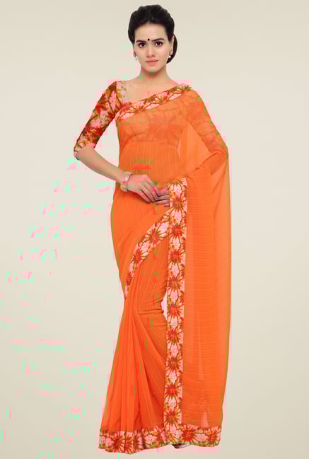 Triveni Orange Printed Saree Triveni Orange Printed Saree