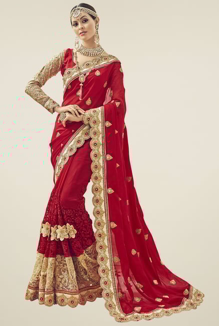Triveni Burgundy Embroidered Saree Triveni Burgundy Embroidered Saree