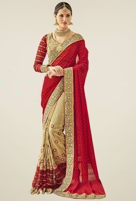 Triveni Maroon Embroidered Saree With Blouse Triveni Maroon Embroidered Saree With Blouse