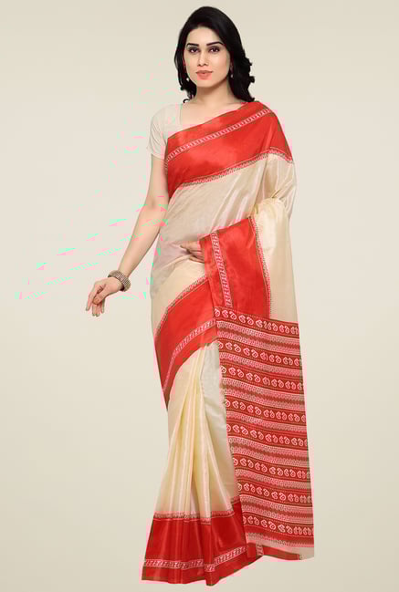 Triveni Beige Printed Silk Saree Triveni Beige Printed Silk Saree