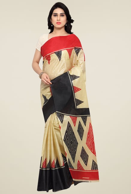 Triveni Beige & Black Printed Silk Saree Triveni Beige & Black Printed Silk Saree
