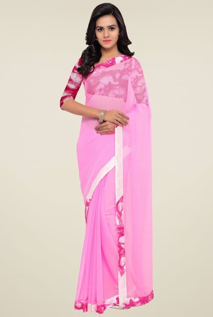 Triveni Pink & White Printed Saree Triveni Pink & White Printed Saree