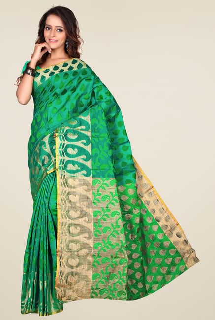 Triveni Green & Cream Printed Saree Triveni Green & Cream Printed Saree