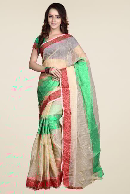 Triveni Beige & Green Printed Saree Triveni Beige & Green Printed Saree