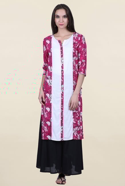 Juniper Pink & White Floral Print Kurta Juniper Pink & White Floral Print Kurta