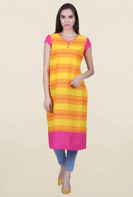 Juniper Yellow & Orange Printed Kurta Juniper Yellow & Orange Printed Kurta