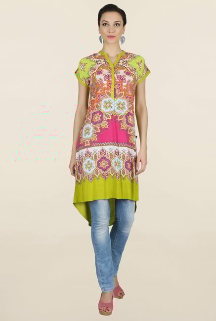 Juniper Green & Pink Printed Kurti Juniper Green & Pink Printed Kurti
