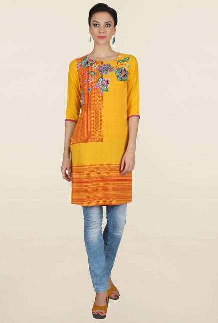 Juniper Yellow Printed Kurti Juniper Yellow Printed Kurti
