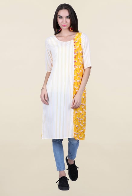 Juniper Off White Striped Kurta Juniper Off White Striped Kurta