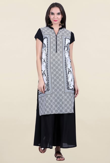 Juniper White & Black Geometric Print Kurta Juniper White & Black Geometric Print Kurta