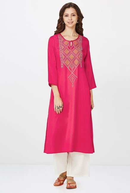 Global Desi Pink Embroidered Kurta Global Desi Pink Embroidered Kurta
