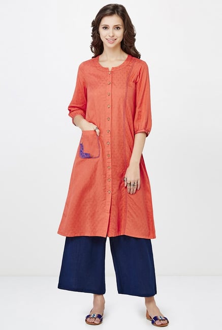 Global Desi Coral Embroidered Kurta Global Desi Coral Embroidered Kurta