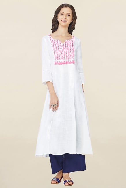 Global Desi Pink & White Embroidered Kurta Global Desi Pink & White Embroidered Kurta