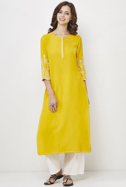 Global Desi Yellow Solid Kurta Global Desi Yellow Solid Kurta