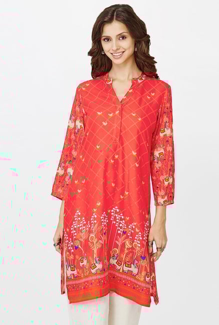 Global Desi Coral Printed Kurti Global Desi Coral Printed Kurti