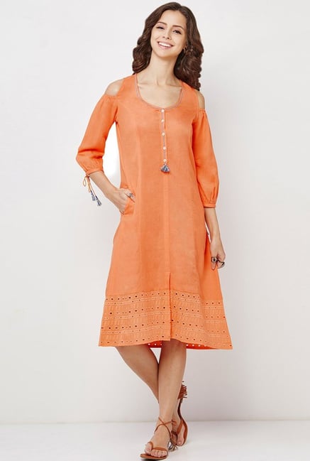 Global Desi Orange Solid Dress Global Desi Orange Solid Dress