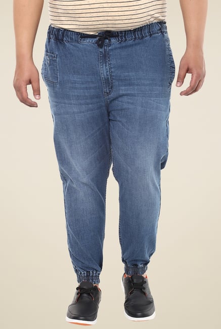 John Pride Blue Lightly Washed Denim Joggers John Pride Blue Lightly Washed Denim Joggers